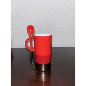 Starbucks 2014 Espresso Coffee Mug with Spoon Red Silver 8 oz